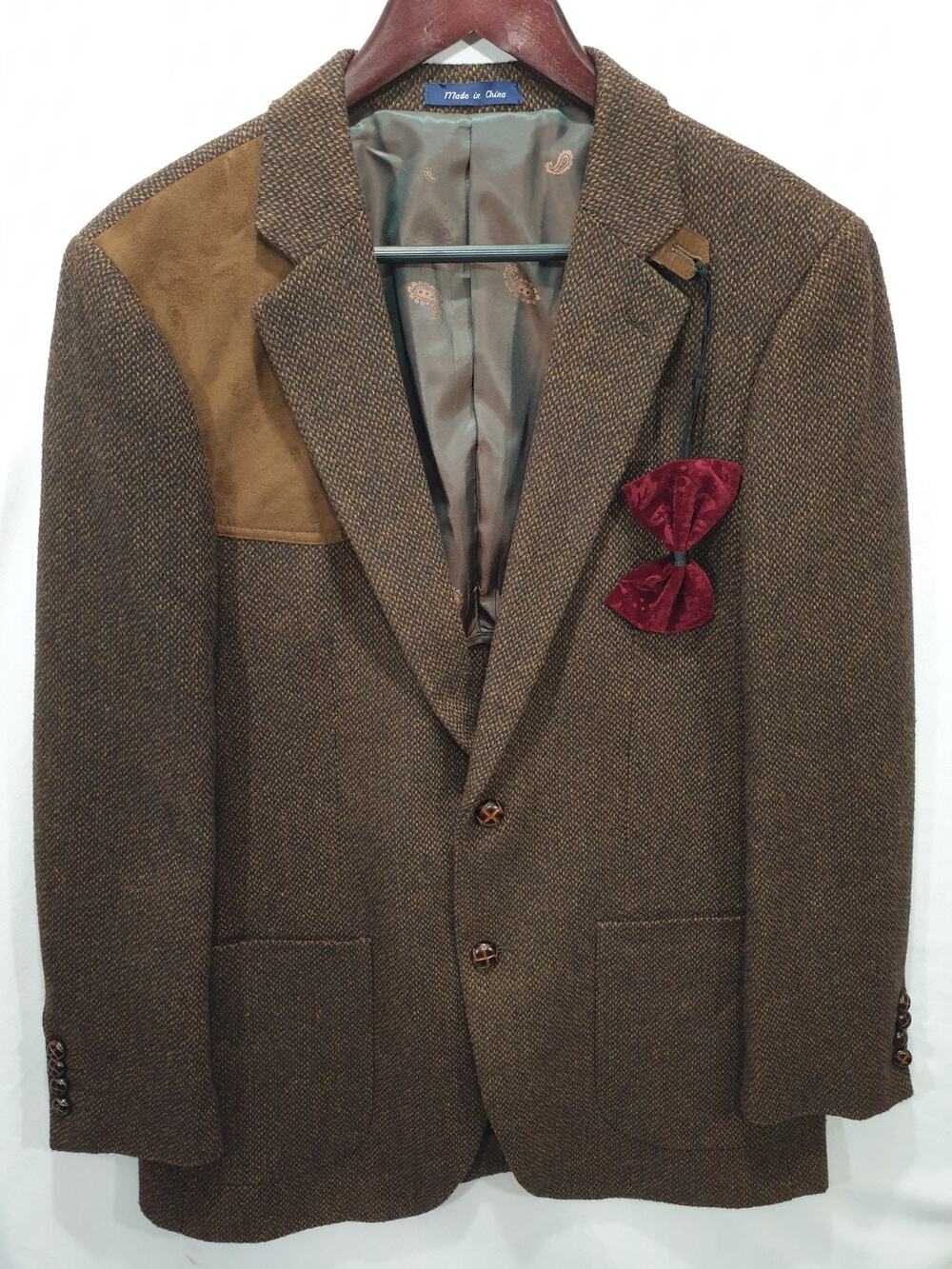 Alan Flusser Mens Tweed Shooting Jacket Suede Shoulder Patch Hunting Blazer M LN